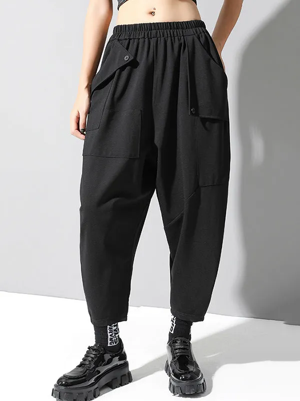 xakxx Stylish Black Asymmetric Elasticity Harem Pants
